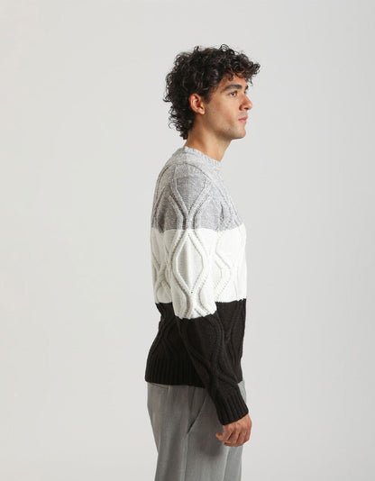 Maglia girocollo colorblock strutturata