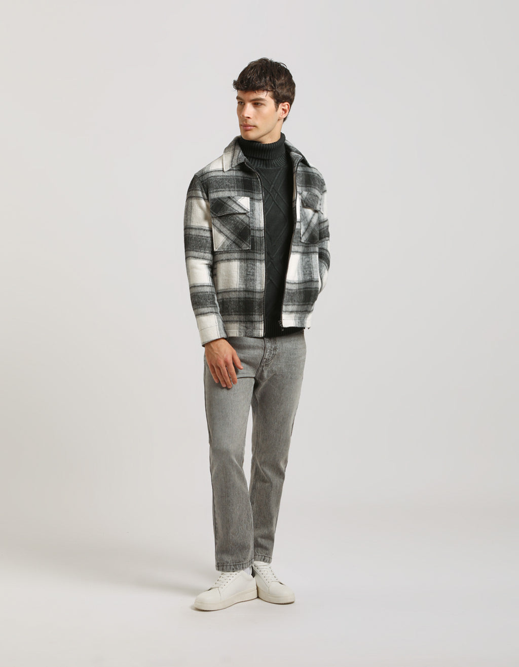 Giacca camicia a quadri con zip